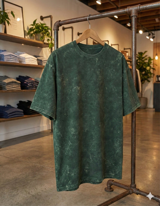 Acid Washed Oversized "Bottle Green" T-Shirt - DARK JINN