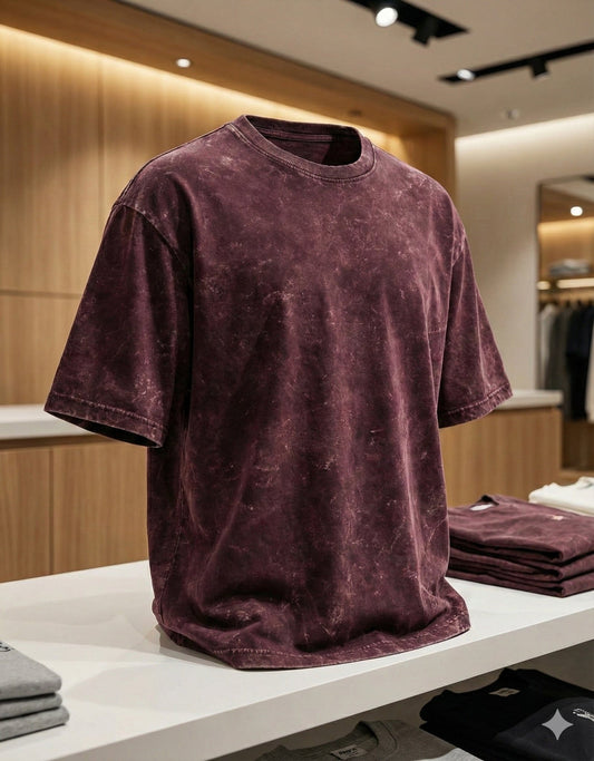 Acid Washed Oversized "Maroon" T-Shirt - DARK JINN