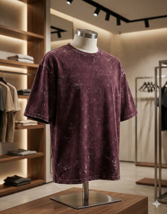 Acid Washed Oversized "Maroon" T-Shirt - DARK JINN
