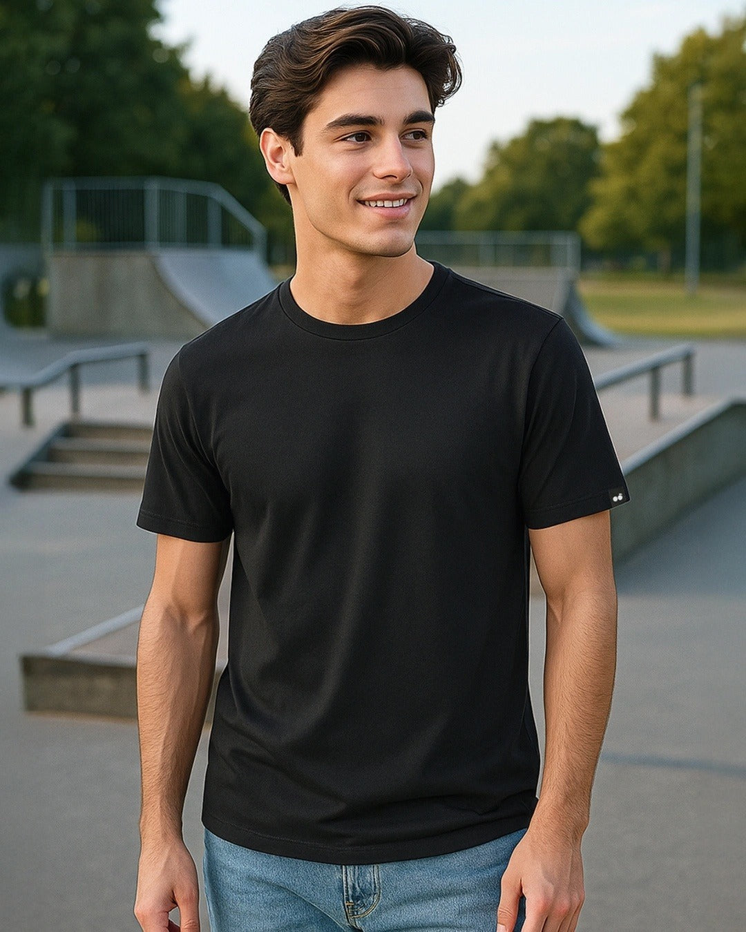 Round Neck Black Plain T-Shirt