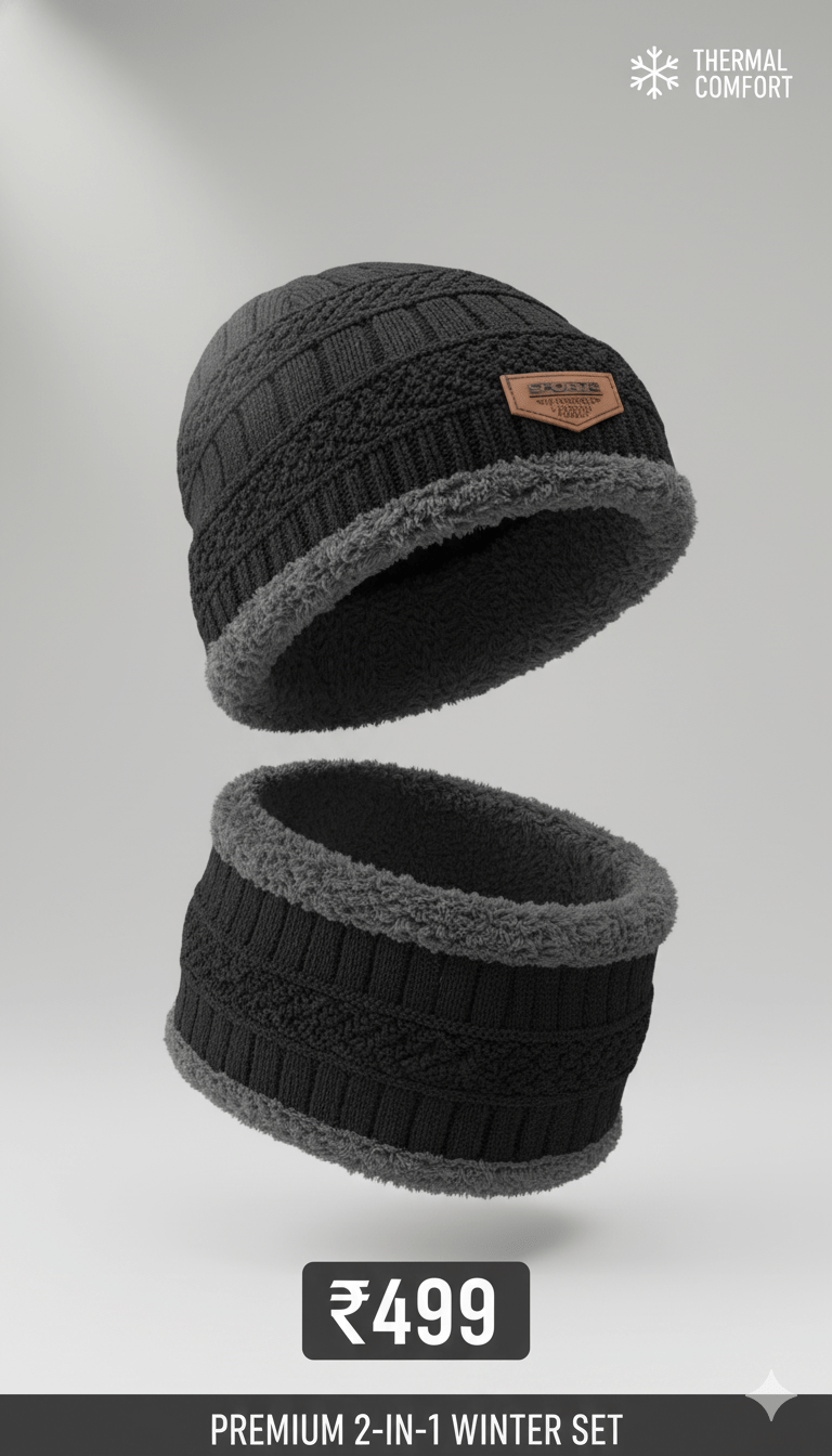 Winter non - stop action - Woolen Cap Set - DARK JINN