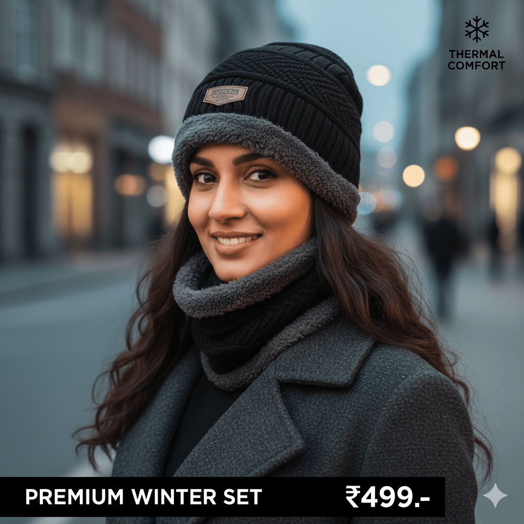Winter non - stop action - Woolen Cap Set - DARK JINN