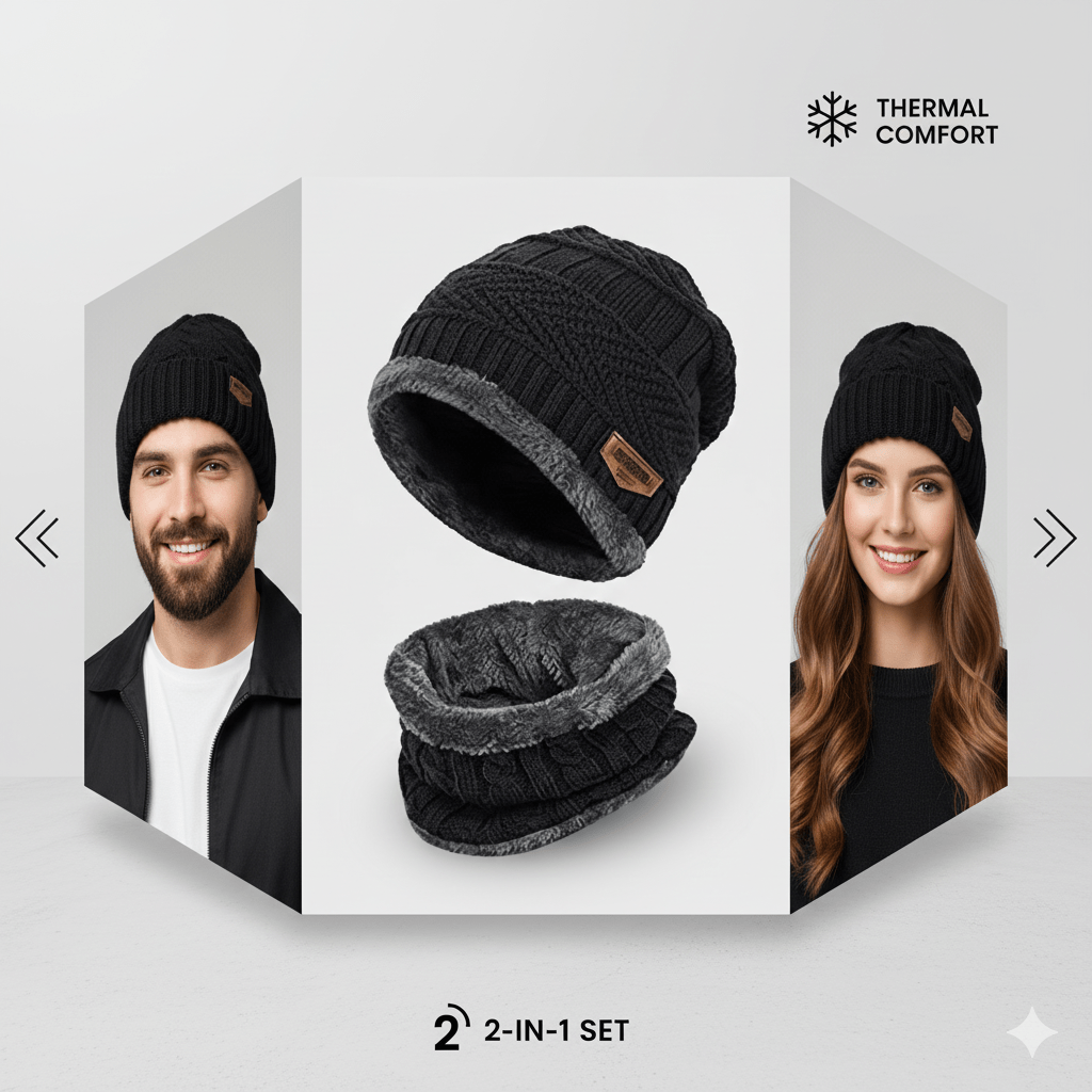 Winter non - stop action - Woolen Cap Set - DARK JINN