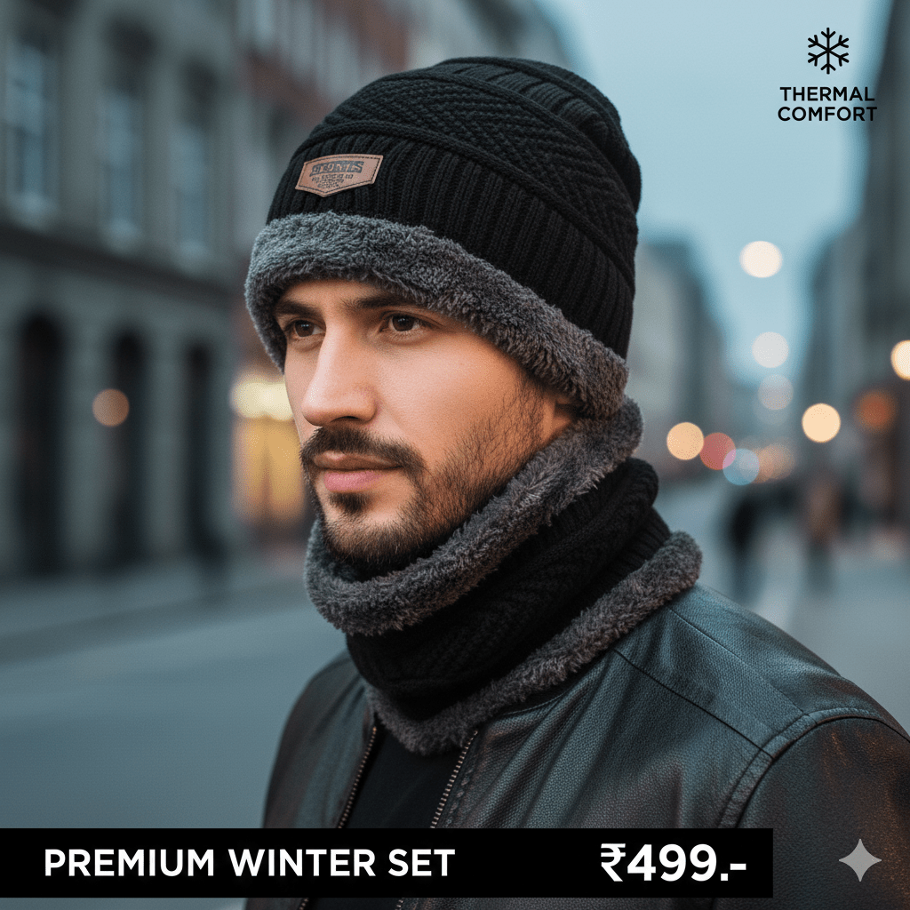 Winter non - stop action - Woolen Cap Set - DARK JINN